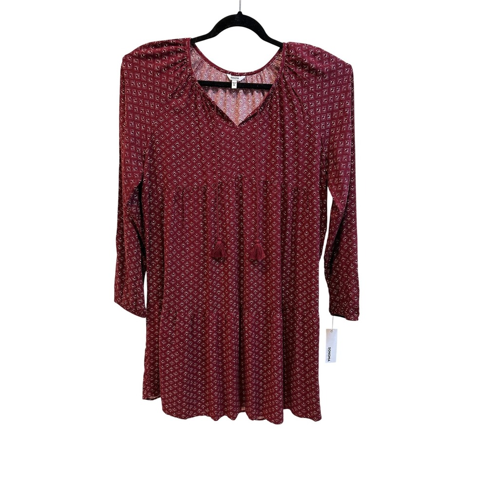 Sonoma Goods For Life Burgundy Tassel Peasant Dress XL Boho Cottagecore